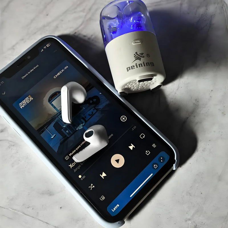 Fone de Ouvido e Caixa de Som Alto Falante Bluetooth (Branco)